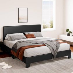 Queen Platform Upholstered Bed Frame with 3 Level Height-Adjustable headboard, W