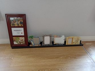 Total Of 5 Picture Frames 4 X 6" & 5 X 7" And 45" Wall Mount Shelf