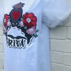 New Boutique Style Frida Kahlo Embellished Sequins Blouse Top Medium White