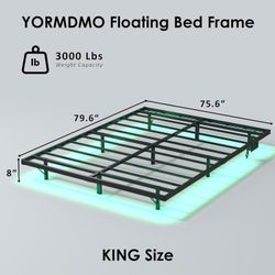 Floating Bed Frame King Size, Heavy Duty Bedframe with Smart LED Lights
