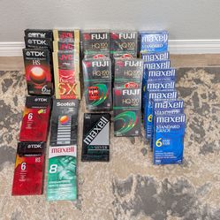 NEW SEALED LOT OF 34 BLANK VIDEO CASSETTE TAPES VHS Maxwell, FUJI, TDK, JVC  Scotch   MIXED NOS