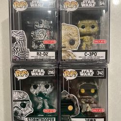 Star Wars Futura Art Series Funko Pop Set *SEALED MINT* Target Exclusive Jawa Stormtrooper R2-D2 C-3PO Star Wars 31 64 296 with Hard Stack protector