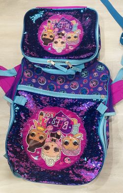 LOL Reversible Sequins Backpack With Matching Lunch Bag 