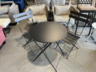 (Small Damage) Grand Patio Metal 3-Piece Folding Bistro Table and Chairs Set, Outdoor Patio Dining Furniture for Small Spaces, Balcony, Black