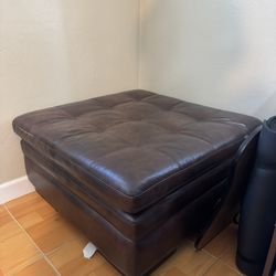 Brown Leather Ottoman (storage)