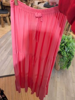 Coral Tiered Maxi Skirt with Drawstring