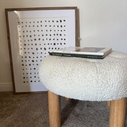 Kessler Round Tufted Faux Shearling Upholstered Ottoman with Wood Legs Cream - Studio McGee