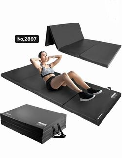 RitFit 4' x 10' Folding Gymnastics Mat with Carrying Handles for Yoga, Stretching, Core Workouts,Black
