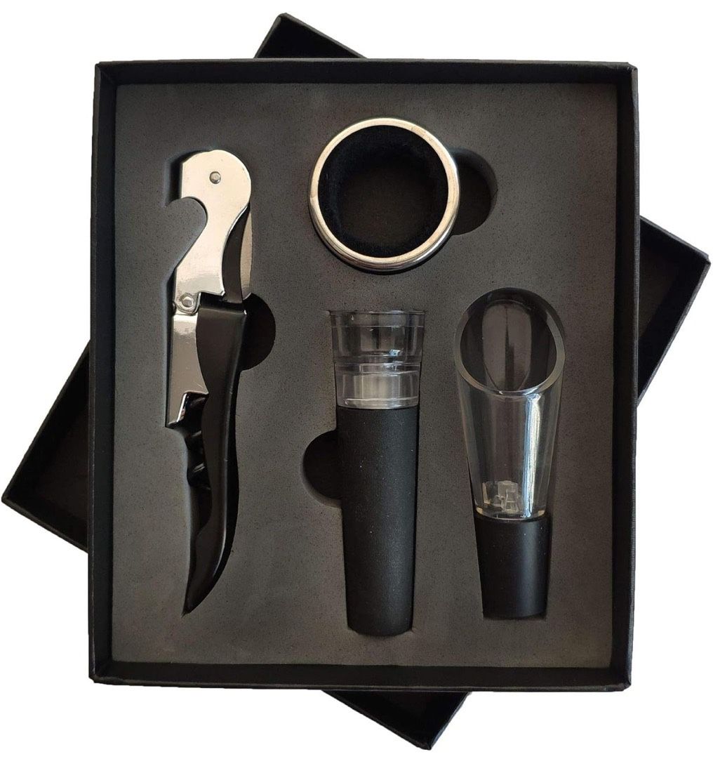 Premium Wine Opener Set with Foil Cutter & Ergonomic Handle - Modern Black Iron Corkscrew for Restaurants, Bars & Home Use - Includes Step-by-Step Ope