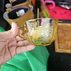 1930s Vintage Federal Depression Glass Madrid Pattern Amber Teacup