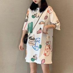 new short sleeve shirt skirt women's medium length dress T-shirt skirt