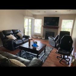 3 Piece Leather /marble Table&wineconsole