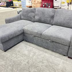 Coddle Aria Fabric Sleeper Sofa with Reversible Chaise and Storage, Gray