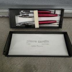 Vintage Pierre Cardin 15-Piece Red & Silver Pen Set – New Unused in Case