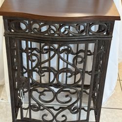 Wood And Rough Iron Table And Wine Storage. 