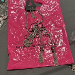 Paparazzi Tassel Earring Necklace Set Silver