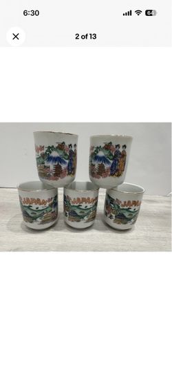 JAPAN Vintage Porcelain Teapot/Saki & 5 Cup Set