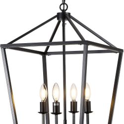 Black 4-Light Farmhouse Chandelier – Cage Pendant Light 3B-6
