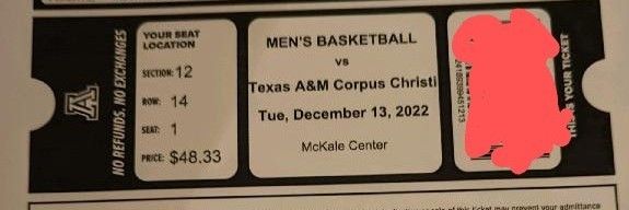 U OF A BBALL AMAZING SEATS FOR TUESDAY 13TH