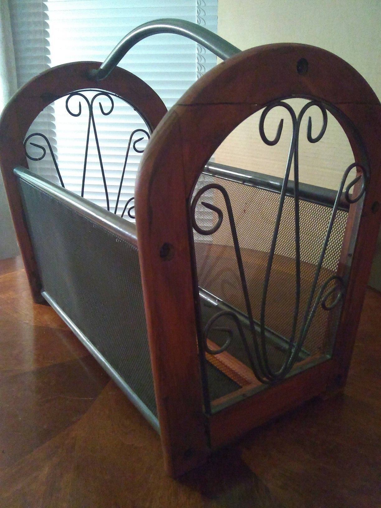 Cherry Wood and Brushed Metal Holder Rack