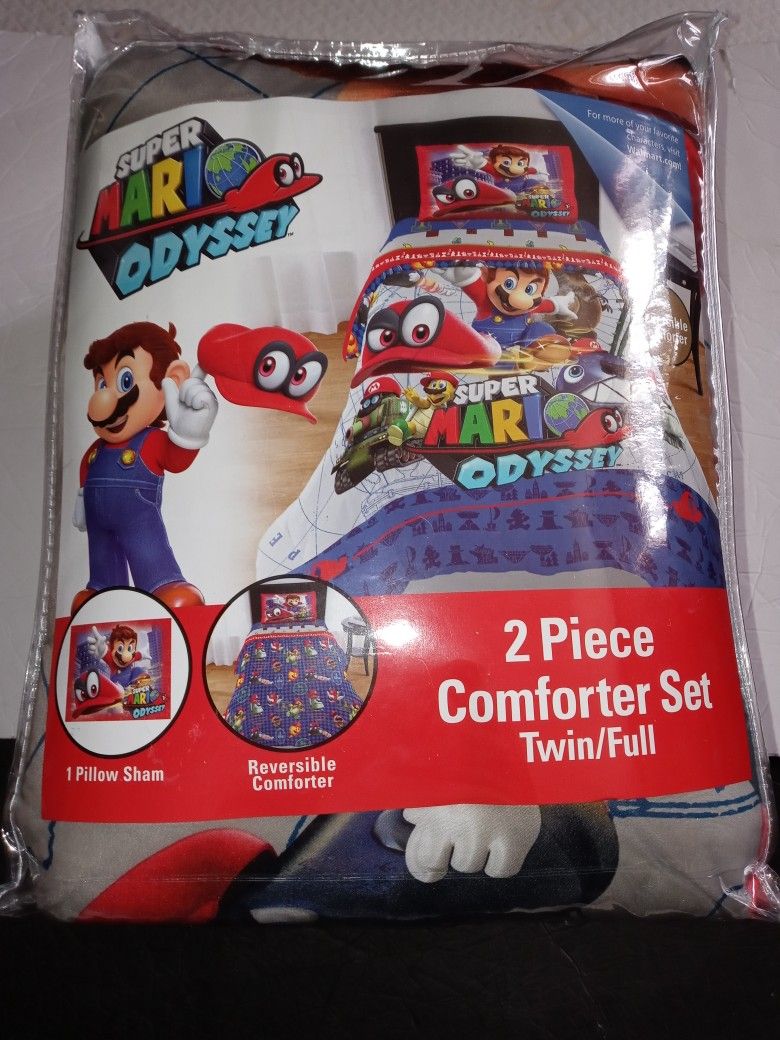 SUPER MARIO Odyssey Twin/ Full BEDDING Bed In Bag w/ Comforter Set
