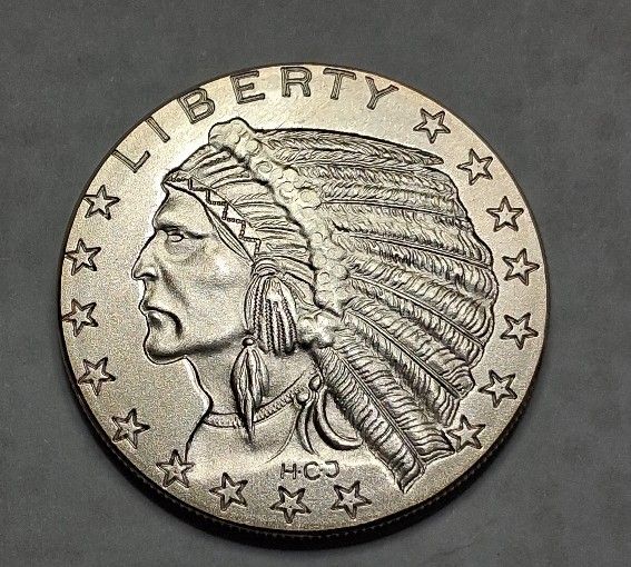 (HCJ) Indian Head Half Eagle Tribute 1 Troy Oz .999 Fine Silver Round
