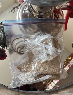 3 White Floral Lace  Banner and 1 Burlap Banner