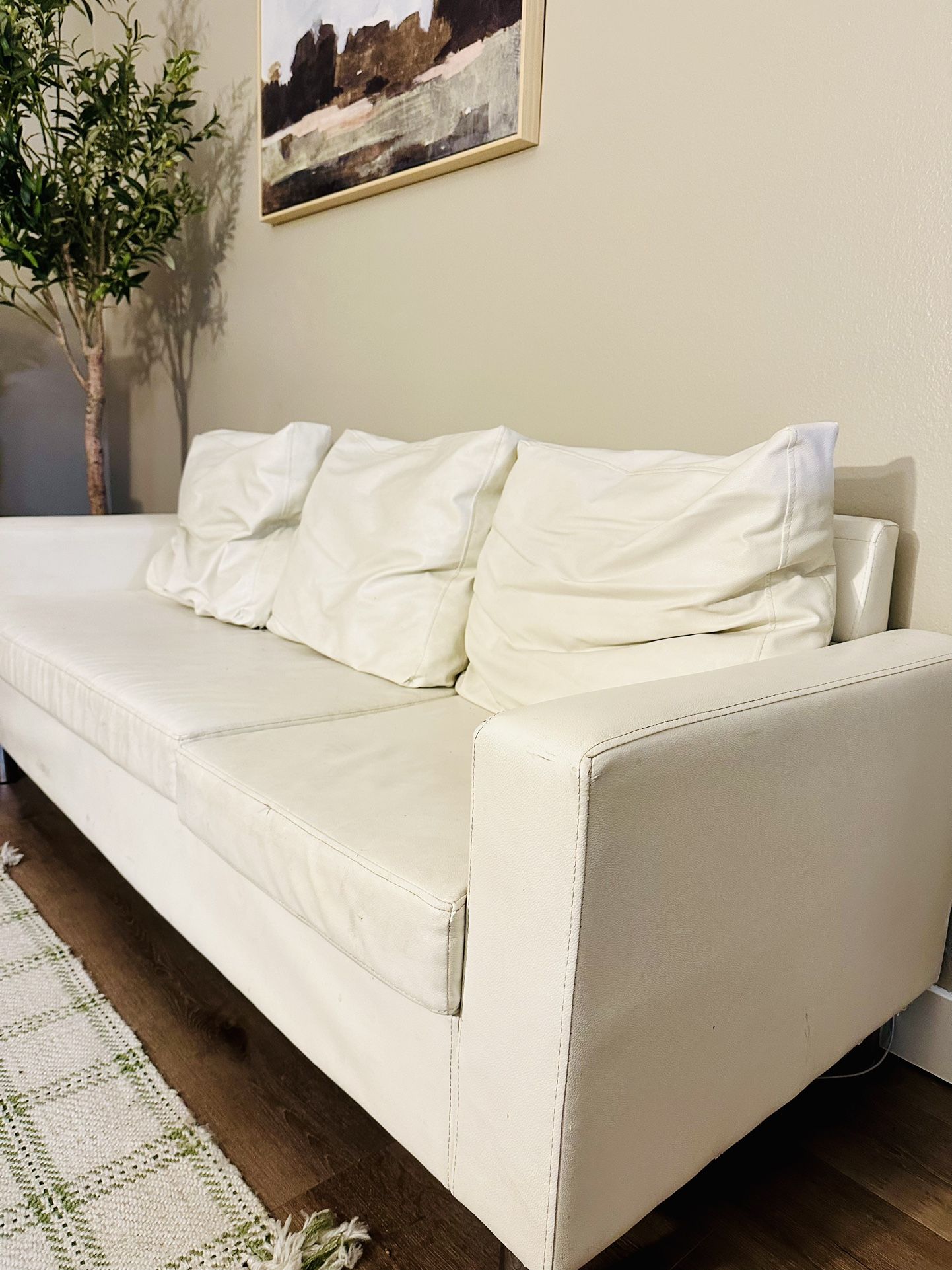 Free Three Seater Sofa Couch White Leather 