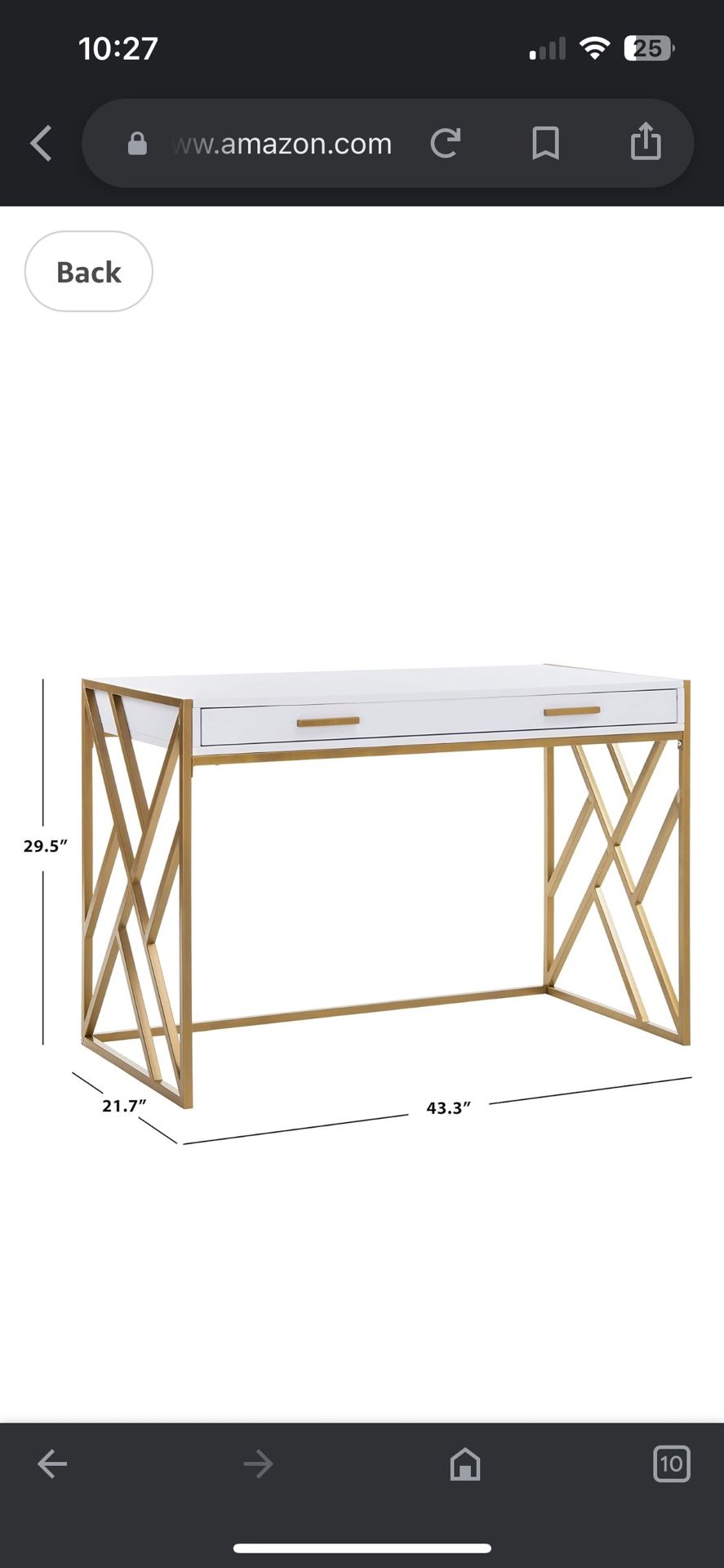 Safavieh Home Office Elaine Modern White and Gold 1-drawer Desk