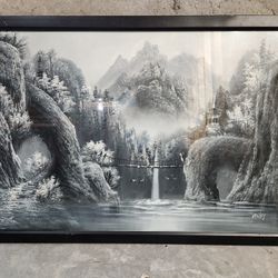 Hand painted signed asian style canvas framed I bought 25 years ago in Korea.