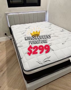 Queen size bed frame with pillow top mattress included