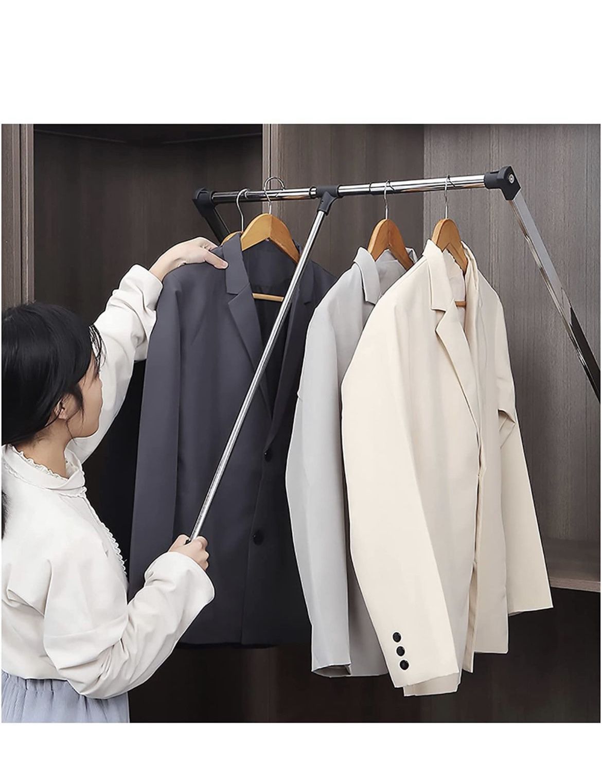 Floating Shelves Liftable Clothes Hanger Dormitory Clothes Bar Closet Hardware Pull-Down Clothes Rail Closet Pole Clothing Finishing Rack, Adjustable 