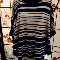 "JOSEPH A" NAVY BLUE CHESTNUT SOFT TURTLENECK LADIES  PONCHO WITH STITCHED RUFFLED EDGING
