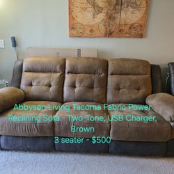 [Reduced Price] Abbyson Living Tacoma Fabric Power Reclining Sofa
