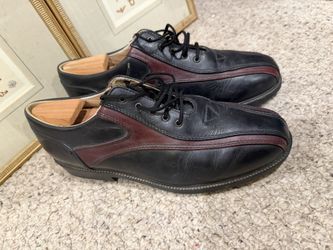 Mens size 9.5 Golf Copenhagen black & burgundy leather golf shoes needs spikes 