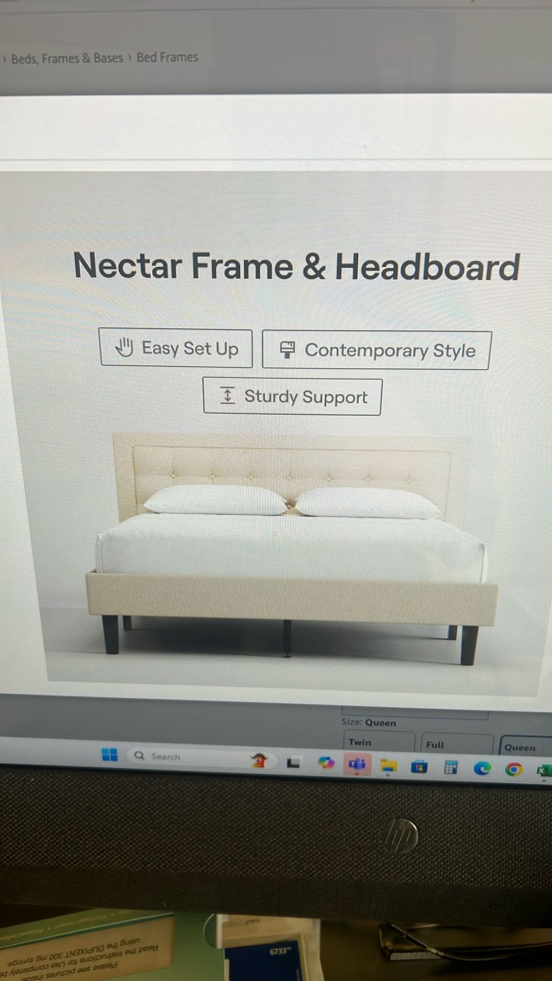 Nectar Bed Frame & Headboard Queen Size Color Linen
