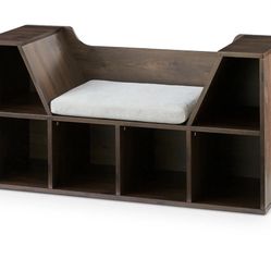Your Zone Kids Reading Bench and Storage Bookcase, Dark Chestnut
