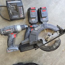 Porter Cable Skilsaw, Drill, 3 Batteries And Charger