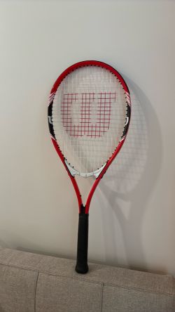 Wilson Federer Adult Recreational Tennis Racket - Grip Size 3 - 4 3/8", Red/White/Black