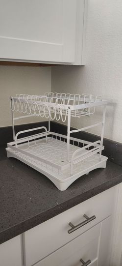 2-Tier White Metal Dish Drying Rack