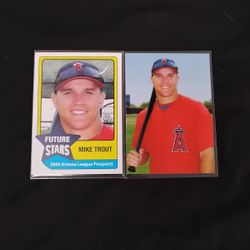 2 Old Mike Trout Rookie Baseball Cards 2009 Hot Shot Prospects 