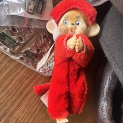 Vintage Red Monchichi Monkey Clip-on Pencil Hugger Atlanta Novelty Rubber Face