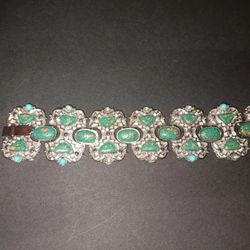 Stunning Vintage Signed Hobe Bracelet With Faux Turquoise 7" Long