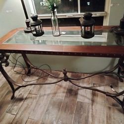 Iron And  Glass Accent Table