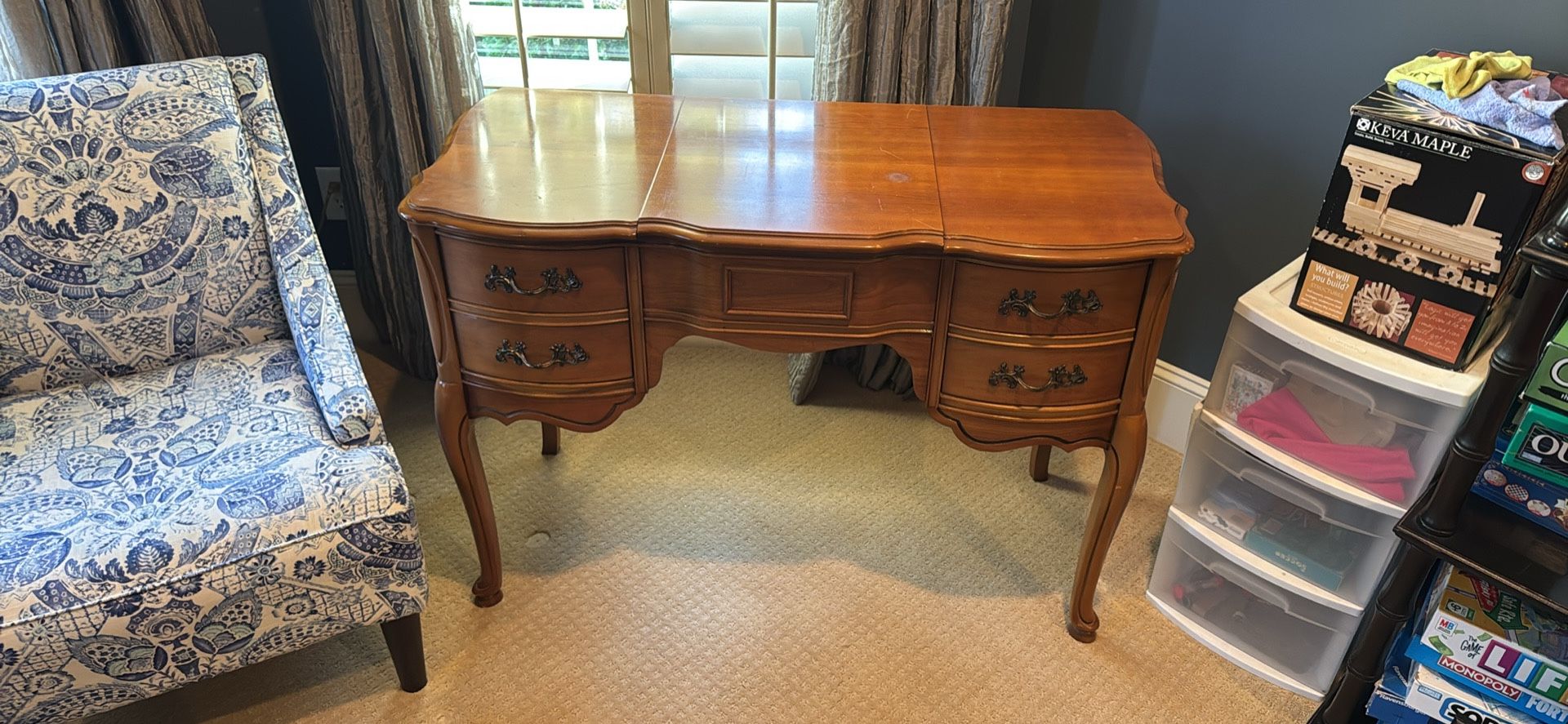 Mid Century Bassett Versailles French Provincial Vanity Desk, cherry