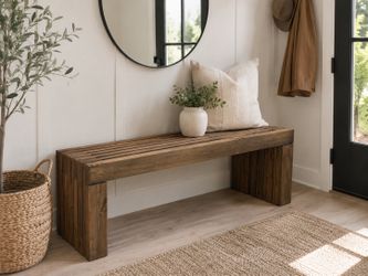 Handmade 4ft Slatted Wood Bench – Weathered Barnwood Stained (New)