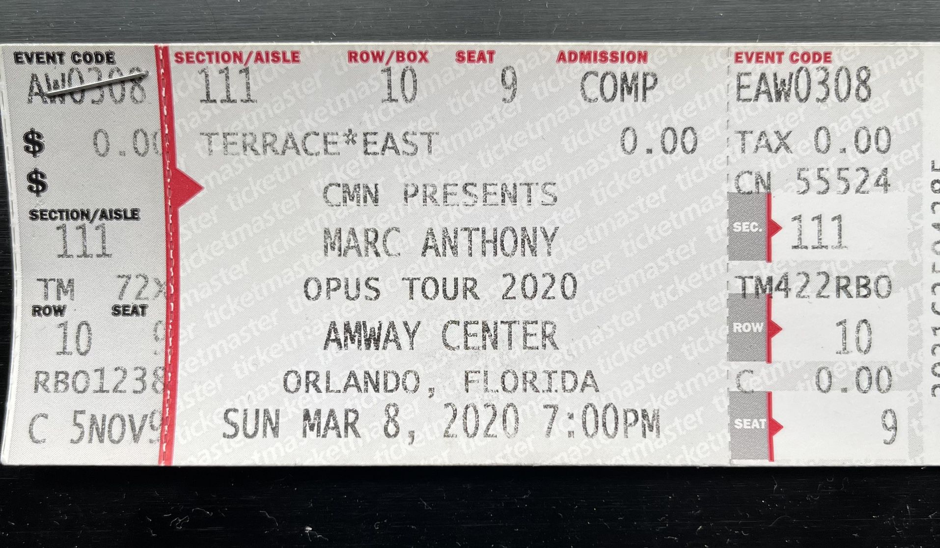 2 Marc Anthony Tickets Amway Center 11/6/2021
