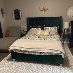 Tufted Wingback Green Bed Frame