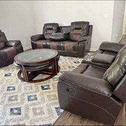 LEATHER RECLINER SET SOFA LOVESEAT AND CHAIR 