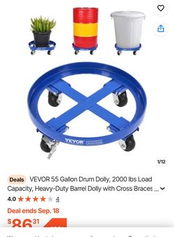 Vevor 55 gallon Blue Steel Drum Dolly -2000 LB- Like new
